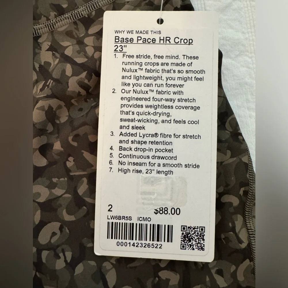 Lululemon Base Pace High Rise Crop  Incognito Camo Multi Color Nulux Fabric - Picture 6 of 12